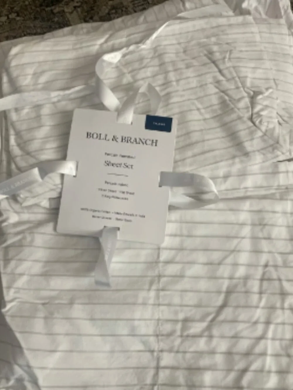 Boll & Branch Simple Grey Stripe White Background CAL.KING 4PCS Hemmed Sheet Set